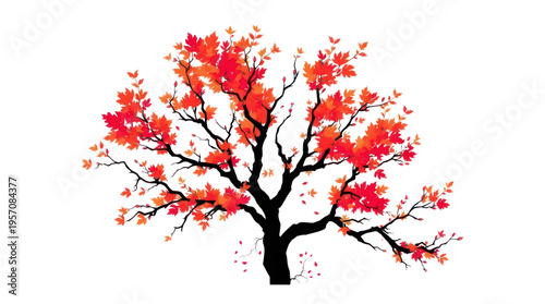 Autumn Maple Tree with Vibrant Red and Orange Leaves on a Transparent Background