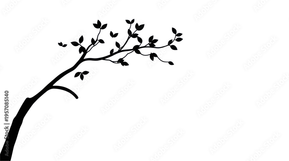 Obraz premium Tree Branch Silhouette with Leaves and Subtle Blue Glow Design