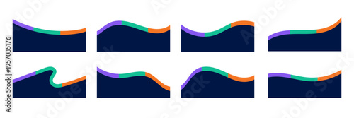 Banner design with decorative footer. Header wave with colorful line pattern for presentation. Element design separator form for website