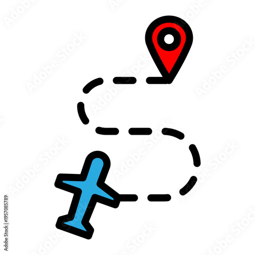 Airplane Route  Vector Filled Icon Design