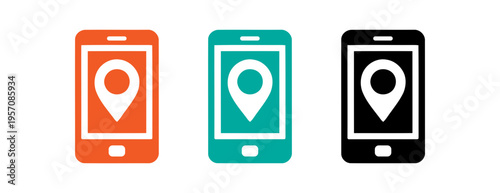 Mobile phones displaying location pin icons on their screens