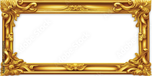 An ornate antique gold picture frame with a vintage baroque design isolated on a blank white background for museum art gallery decoration