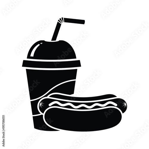 Hot dog and soda drink vector illustration, fast food snack on white background