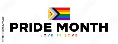 Pride Month typography text logo, LGBT progress pride flag
