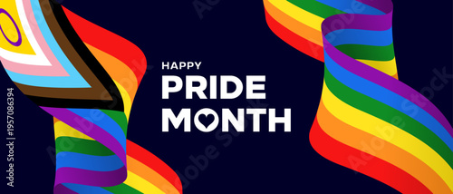 Pride Month background, LGBTQIA progress pride flag banner