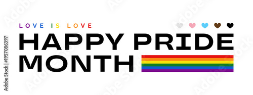Happy Pride Month typography banner, LGBTQIA pride text