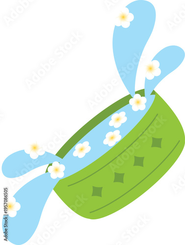 Green Bowl with Splashing Water and White Flowers