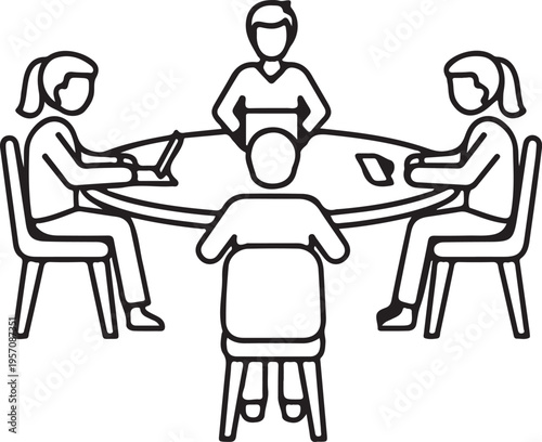 people sitting around a table discussing income vector illustration