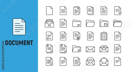 Collection of various document and file icons in a linear style
