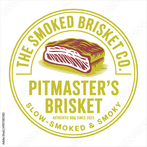 The Smoked Brisket Co Logo with Brisket Illustration Keywords: brisket, smoked, bbq, barbecue