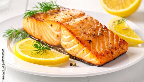 Grill salmon with lemon and dill