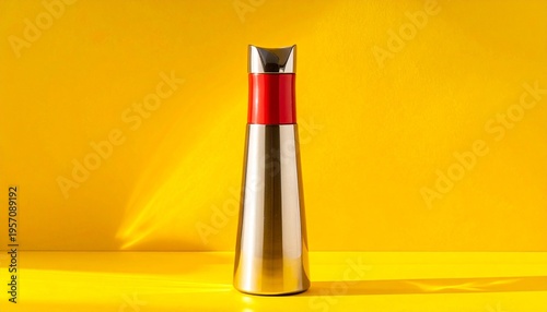 Modern Metallic Container with Red Band