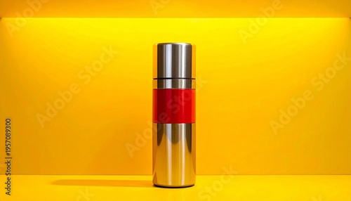 Modern Metallic Container with Red Band