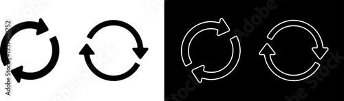 Circle arrow icon set, outline and flat style, refresh reload arrow, vector illustration
