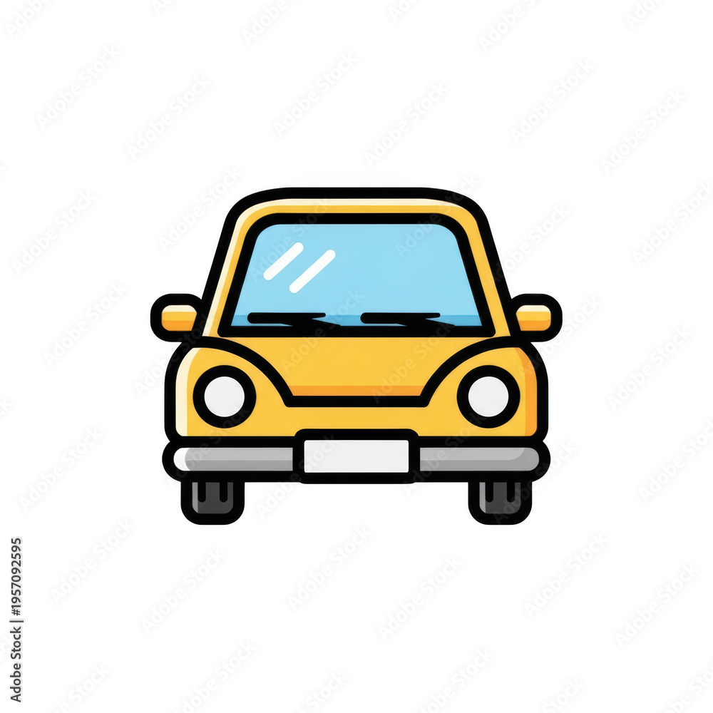 Obraz premium A yellow cartoon car with a black outline isolated on transparent background