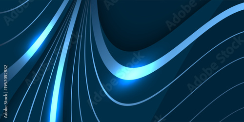 Futuristic abstract blue background with glowing dynamic curved lines wave vector