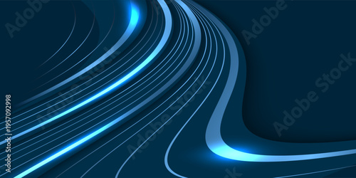 Abstract technology background with neon blue flowing lines dynamic wave vector