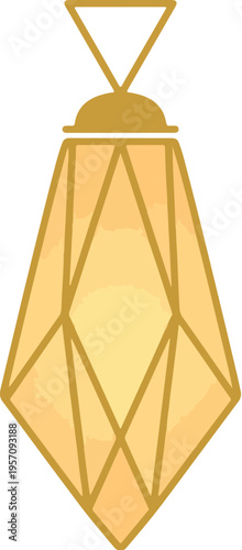 Golden geometric pendant with faceted design on white background