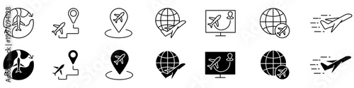 Flight route icon vector set. Airplane route Illustration sign collection. Air navigation symbol. air route logo.	
