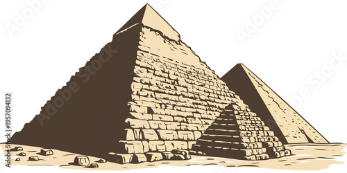 Ancient stone pyramids of Giza stand as a great historic landmark under the Cairo desert sky where the pharaoh Khufu built his monumental tomb in old Egypt.