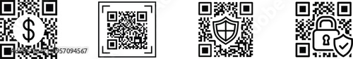 qr code qris cashless payment outline icon set,Clean flat vector illustration of a generic 
