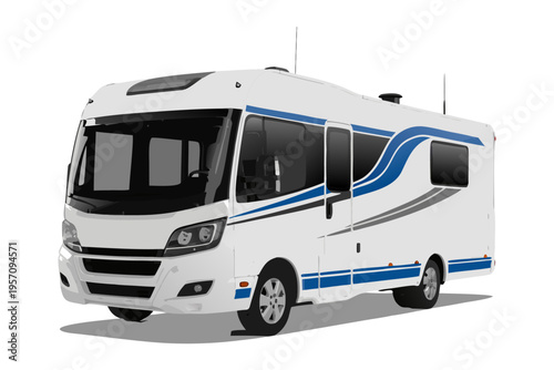 Bus and van vehicles isolated on white background.