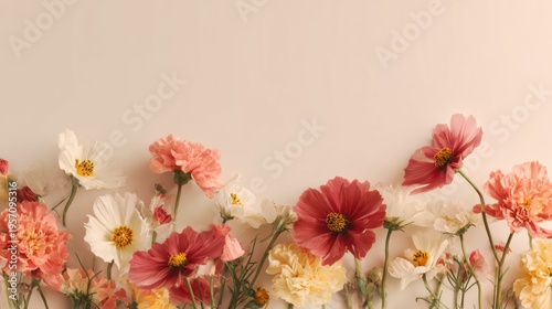 Minimal Floral Banner With Soft Pastel Background Featuring Delicate Flowers Along Lower Edge and Ample Space for Text or Design Elements