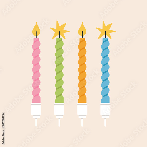 Vector illustration of birthday candles set. Good for prints, greeting card and stationery design, party invitations, and other celebratory materials. Colorful design.