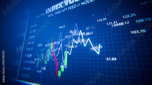 Financial trading chart showing fluctuating stock market data with candlestick patterns and numbers
