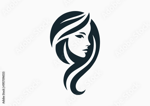 Vector black and white silhouette portrait of young woman