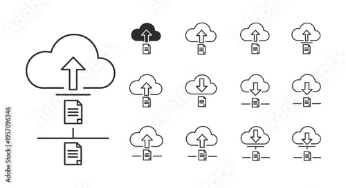 Cloud Computing Data Transfer Icon Set for Network Storage