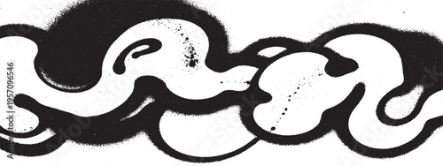 Abstract black and white smoky cloud or wave shape, spray paint texture, graphic design element for dynamic backgrounds and artistic concepts, brush stroke