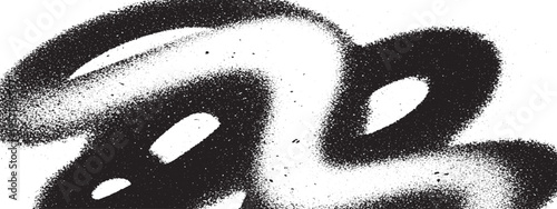 Abstract black and white swirling shapes with rough spray paint texture, fluid element for creative backgrounds and artistic expression, abstract background