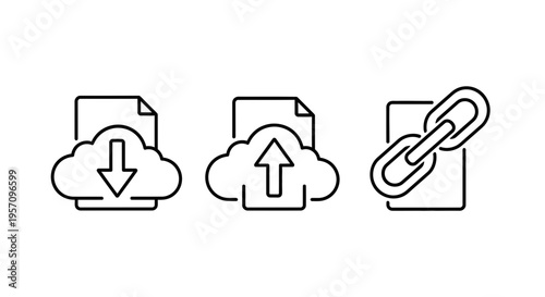 Digital File Management Icons Set for Cloud Storage and Web Links