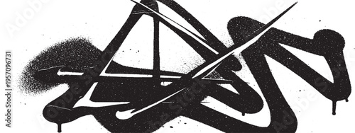 Graffiti tag abstract art, black spray paint on white background, urban street art style, dynamic angular lines, graffiti lettering elements, energetic scribbles, artistic vandalism aesthetic, graffit