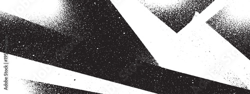 Abstract geometric shapes with black spray paint texture and grainy effect on white background, urban graphic design element, graphic resources