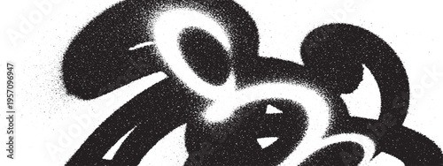Abstract graffiti-style lettering with black spray paint and grainy texture on white background, urban art graphic, graphic resources