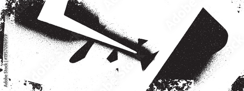 Abstract angular black spray paint elements with grainy texture on white background, modern graphic art, graphic resources