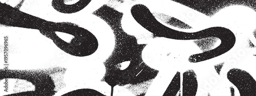Abstract black spray paint lines and curves with grainy texture on white background, dynamic graffiti art, graphic resources