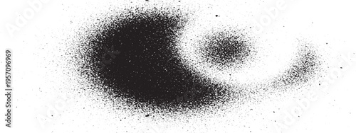 Abstract black textured cloud or blob with grainy effect on white background, organic graphic element, spray paint