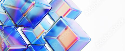 Iridescent glass cubes with light dispersion isolated on a white background