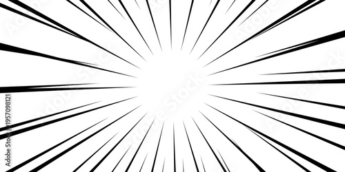 Line comic. Concentration effect lines. Velocity light ray. Halftone speed. Cartoon pop art. Black color anime zoom isolated on white background. Manga movement. Backdrop action. Vector illustration