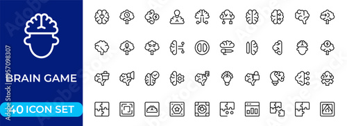 Brain Game and Puzzle Line Icon Set for Strategy, Mental Challenge, Logic Training and Cognitive Skills Development Outline Vector Collection