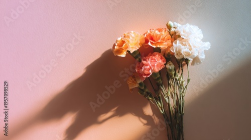 Minimal Bouquet of Flowers on Soft Pastel Gradient Background With Clean Space for Text, Shot Using 70mm Lens at F3.5 for Better Focus and Detail