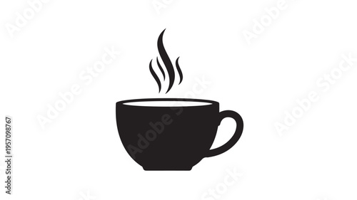 Hot steaming coffee cup with rising steam vector illustration flat design minimalist art
