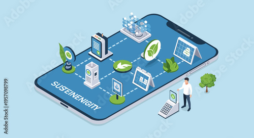Sustainable energy vector illustration on smartphone
