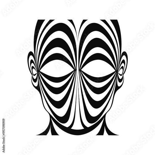 Conceptual Human Face Vector with Hypnotic Stripe Pattern, Symbolizing Psychology, Mental Health Awareness, Identity Crisis and Digital Perception Art
