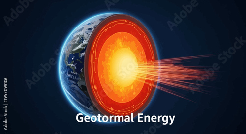 Geothermal energy vector illustration, Earth's interior with heat