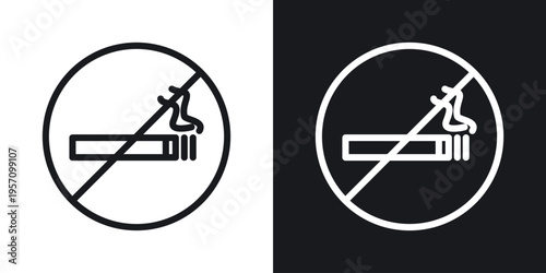 No smoking including electronic cigarettes sign set in black and white stroke lines