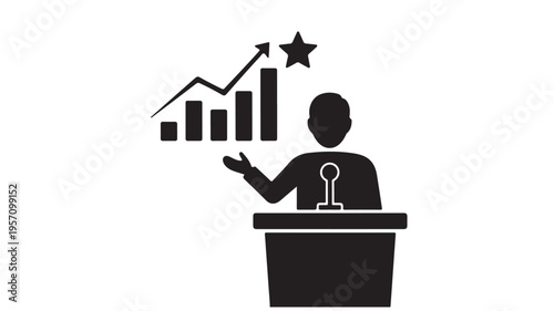 Business success growth presentation flat design vector illustration with rising graph and star